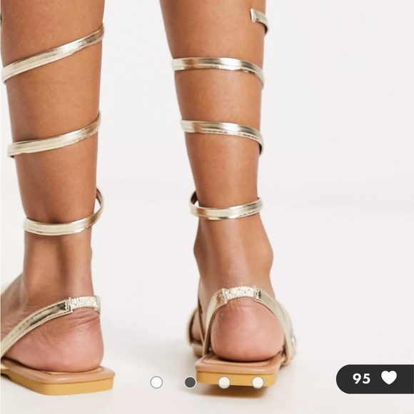 ASOS Truffle Collection wrap around minimal sandals in gold metallic size 9 - Picture 2 of 3